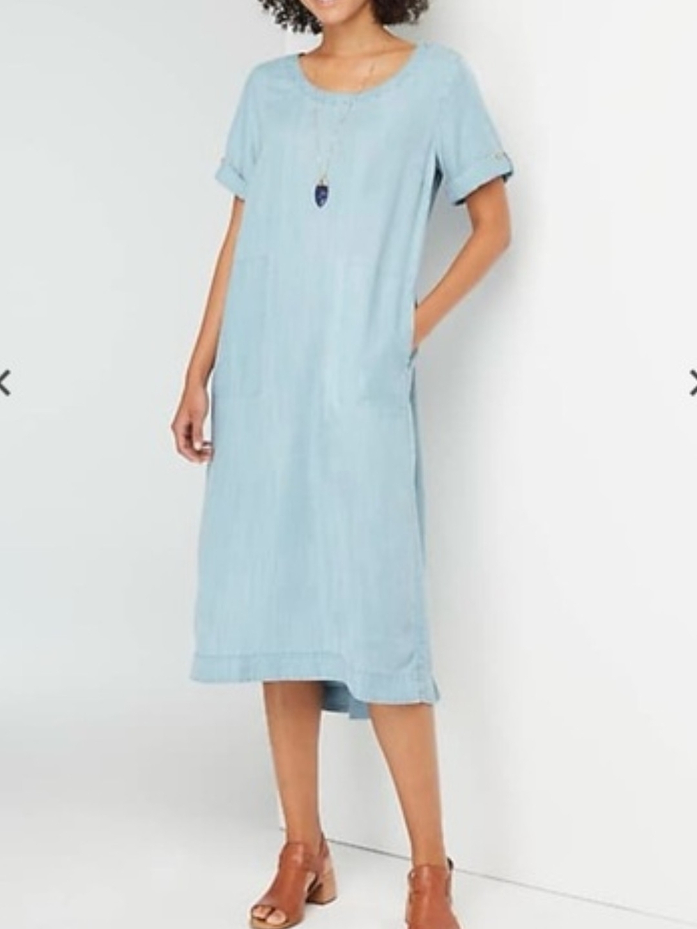 J. Jill Denim Light Blue Casual Tencel Midi Dress with Pockets